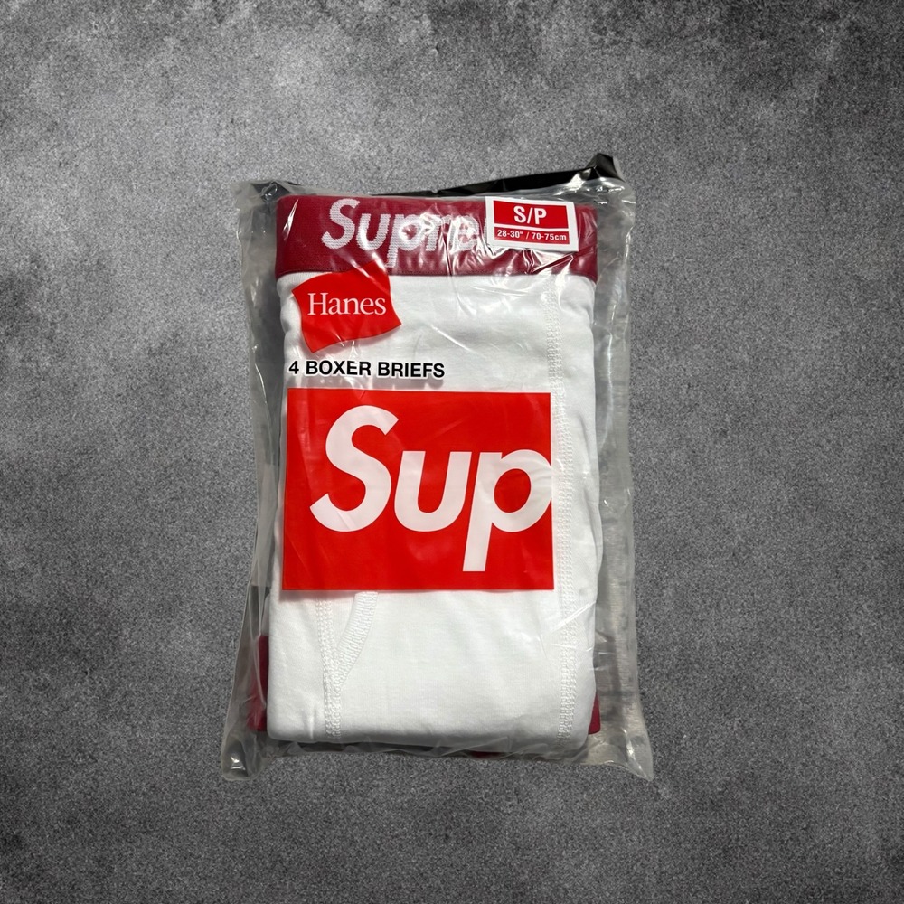 Supreme Hanes Boxer Briefs Mens 4 Pack White Red Size Small S New Sealed FW23